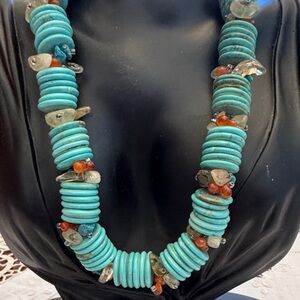 Blue Howlite, Carnelian, Citrine Beaded Necklace